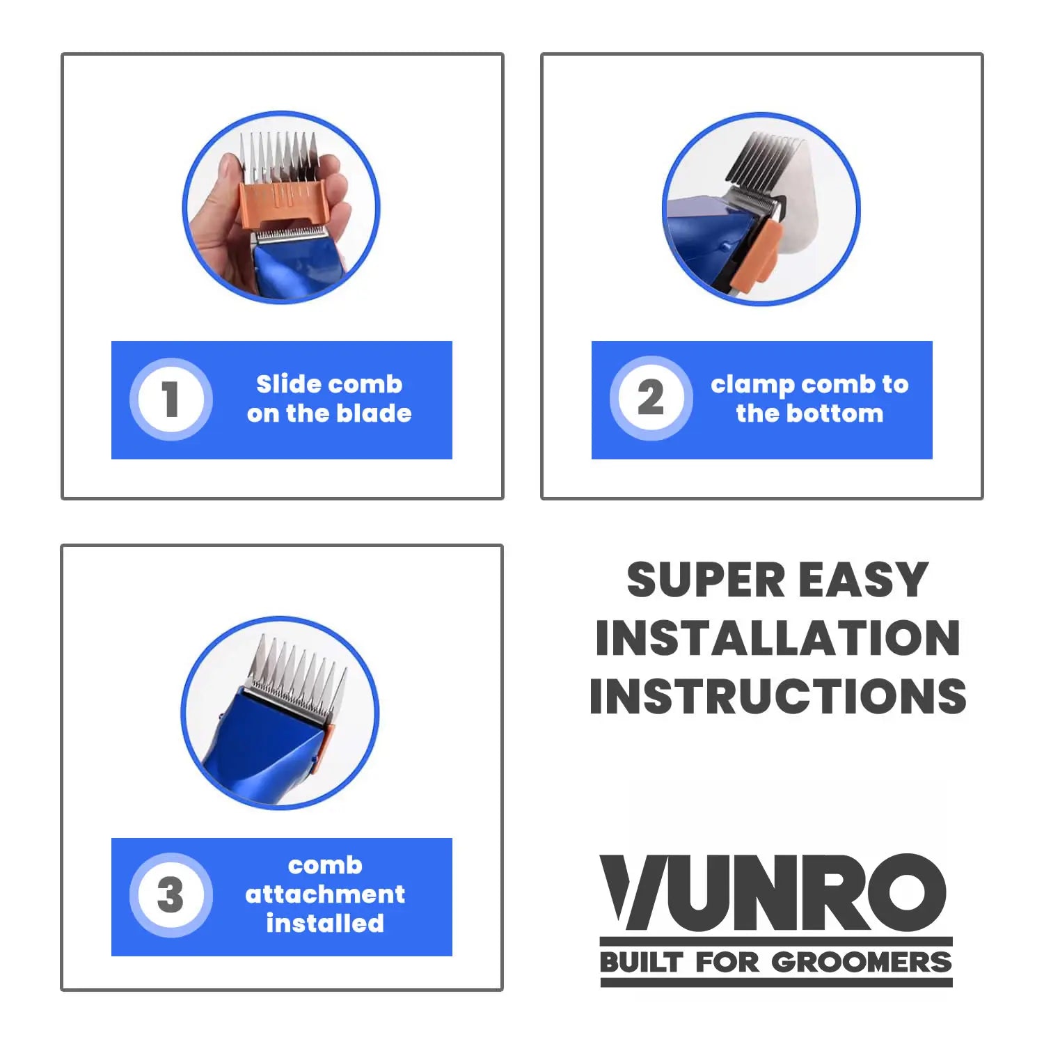 Eight Piece Guard Comb Set (Adjustable Blade Compatible) by VUNRO